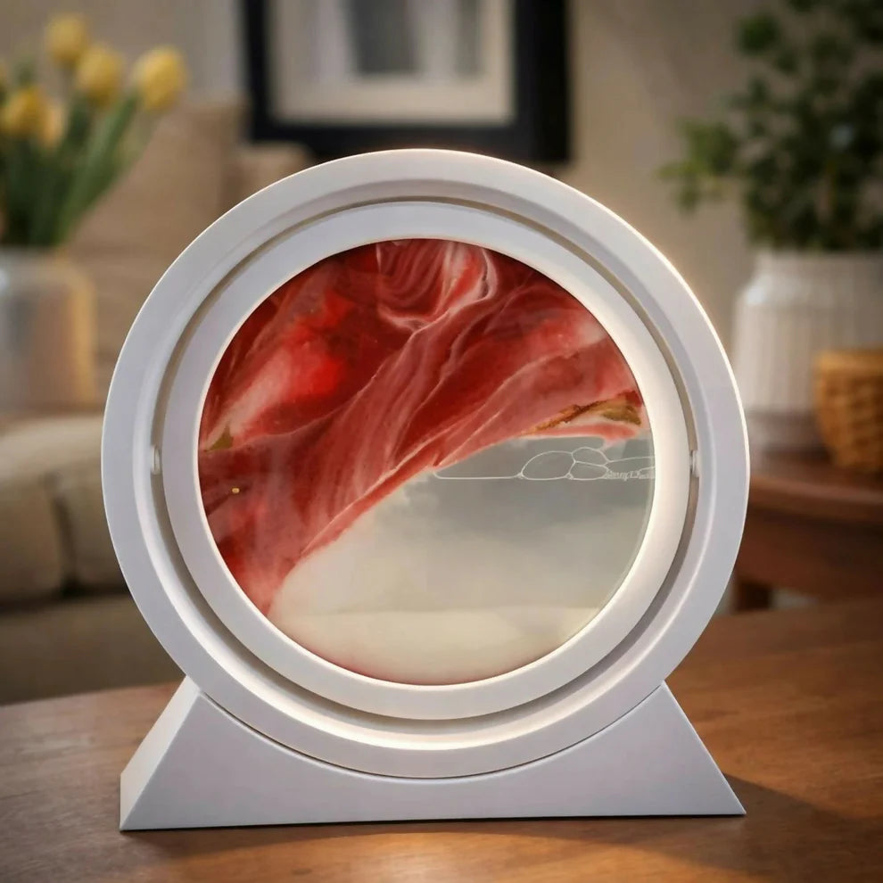 Round Sand Art LED Lamp with Soothing Moving Sand - White