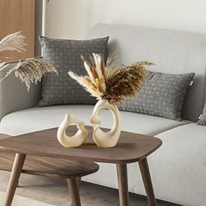PUREZENTO Unique White Ceramic Donut Vase 8.5 & 5.7 Inch - Set of 2 | Decorative Donut Vase for Dried Flowers & Pampas Grass | Vases for Modern Home Decor, Living Room, Office Decor Ideas