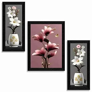 SAF flower pot wall painting for Wall Decoration - Set Of 3, 3d modern art Painting for Living Room Large Size with Frames for Home Decoration, Hotel, Office Paintings 61 cm x 36 cm SANFS36037