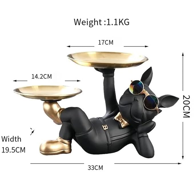 ALILA Bulldog Animal Figurine Sculpture Statue Dog for Table Tray Keys Storage Jewelries Holder Home Living Room Interior Desk Decoration Key Bowl Office Decor