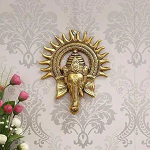 Click to see full view   2 VIDEOS     4+ eCraftIndia Golden Metal Sun Decorative Ganesha Wall Hanging | Lord Ganesha Statue Wall Art- Decorative Showpiece for Wall Decor | Diwali Decoration Items for Home Decor- Gift for Diwali Housewarming