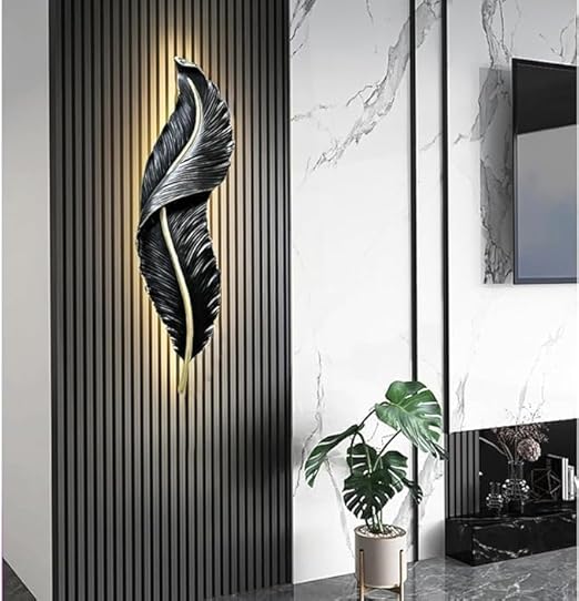 R.K Decor HUB Home Room decore LED Wall Light Sconce lamp Leave Leaf/Feather Mounted Modern Decorative Light Lamp for Living Room,Wall Decoration 2ft (Black)