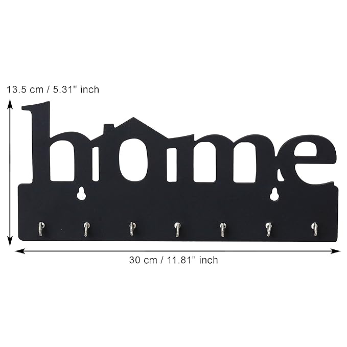 Webelkart Premium Home Keys Wooden Key Holder (29 cm x 13.5 cm x 0.4 cm, Wood) 7 Hook - Decorative Items for Home Decor (Black)