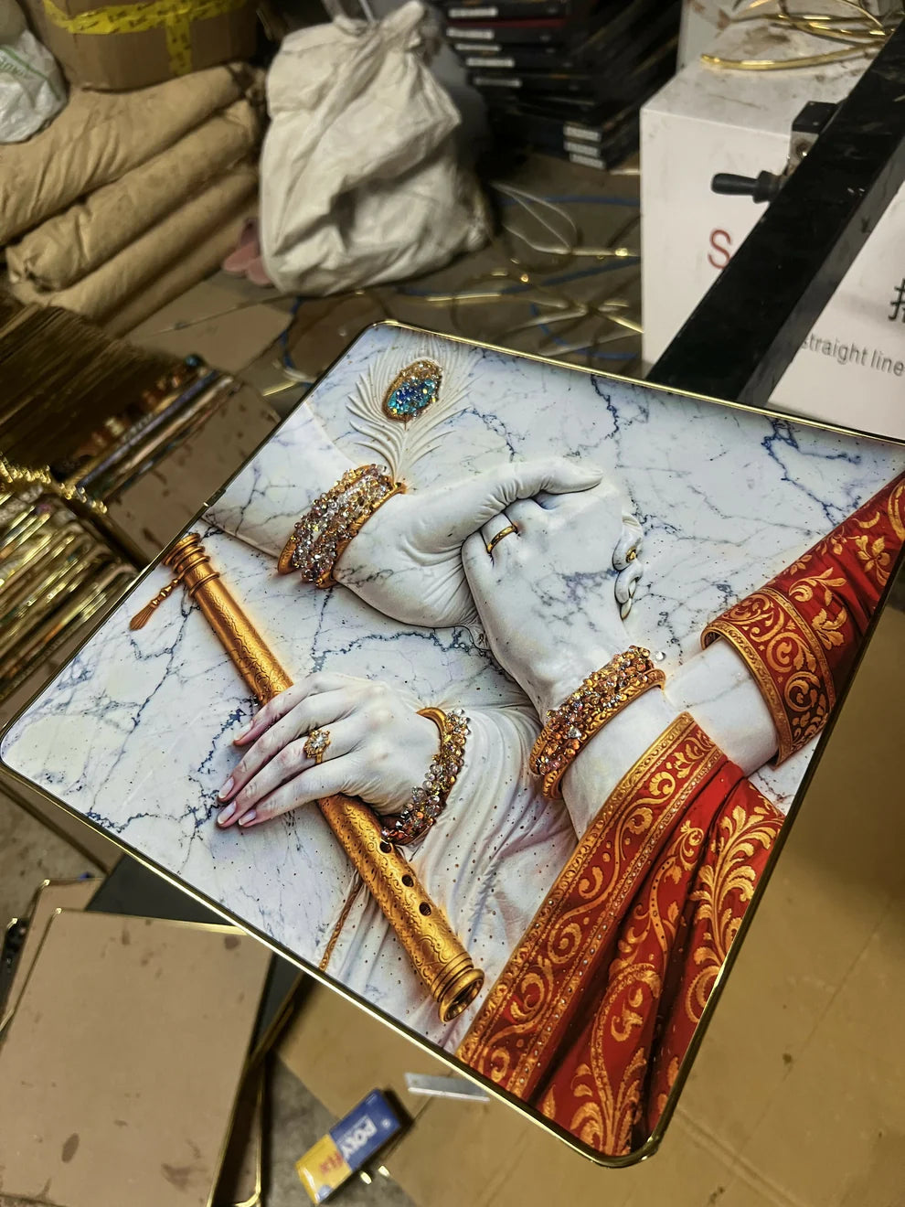 3D Radha Krishna Crystal Wall Art Frame - Elegant 12x12 Inch Decor