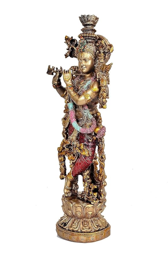Click to see full view   VIDEO     3+ AONA Resin Krishna Statue Large Sized Slim with Flute for Home Decor | Height : 14 Inches (ARBN1)