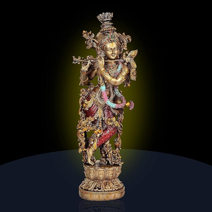 Click to see full view   VIDEO     3+ AONA Resin Krishna Statue Large Sized Slim with Flute for Home Decor | Height : 14 Inches (ARBN1)