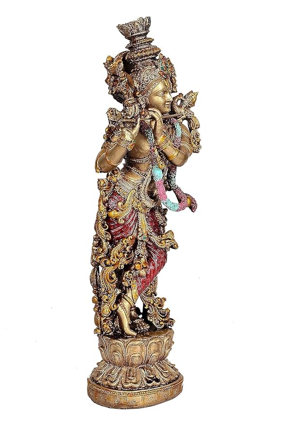 Click to see full view   VIDEO     3+ AONA Resin Krishna Statue Large Sized Slim with Flute for Home Decor | Height : 14 Inches (ARBN1)