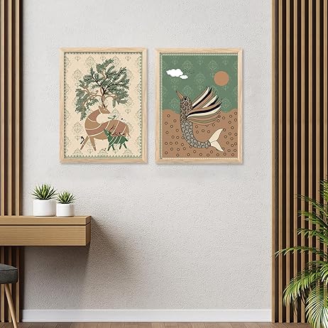 kotart Gond art Wall paintings for living room - Paintings wall decoration Wall frames for home decor Set of 6 Multicolo (F)