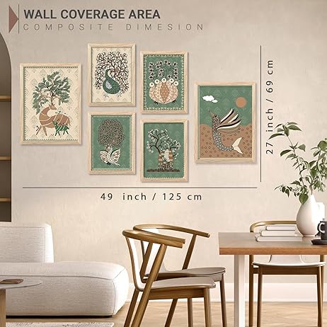 kotart Gond art Wall paintings for living room - Paintings wall decoration Wall frames for home decor Set of 6 Multicolo (F)