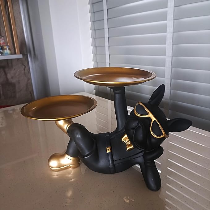 ALILA Bulldog Animal Figurine Sculpture Statue Dog for Table Tray Keys Storage Jewelries Holder Home Living Room Interior Desk Decoration Key Bowl Office Decor