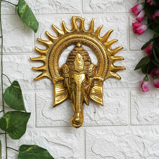 Click to see full view   2 VIDEOS     4+ eCraftIndia Golden Metal Sun Decorative Ganesha Wall Hanging | Lord Ganesha Statue Wall Art- Decorative Showpiece for Wall Decor | Diwali Decoration Items for Home Decor- Gift for Diwali Housewarming