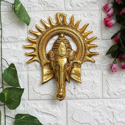 Click to see full view   2 VIDEOS     4+ eCraftIndia Golden Metal Sun Decorative Ganesha Wall Hanging | Lord Ganesha Statue Wall Art- Decorative Showpiece for Wall Decor | Diwali Decoration Items for Home Decor- Gift for Diwali Housewarming