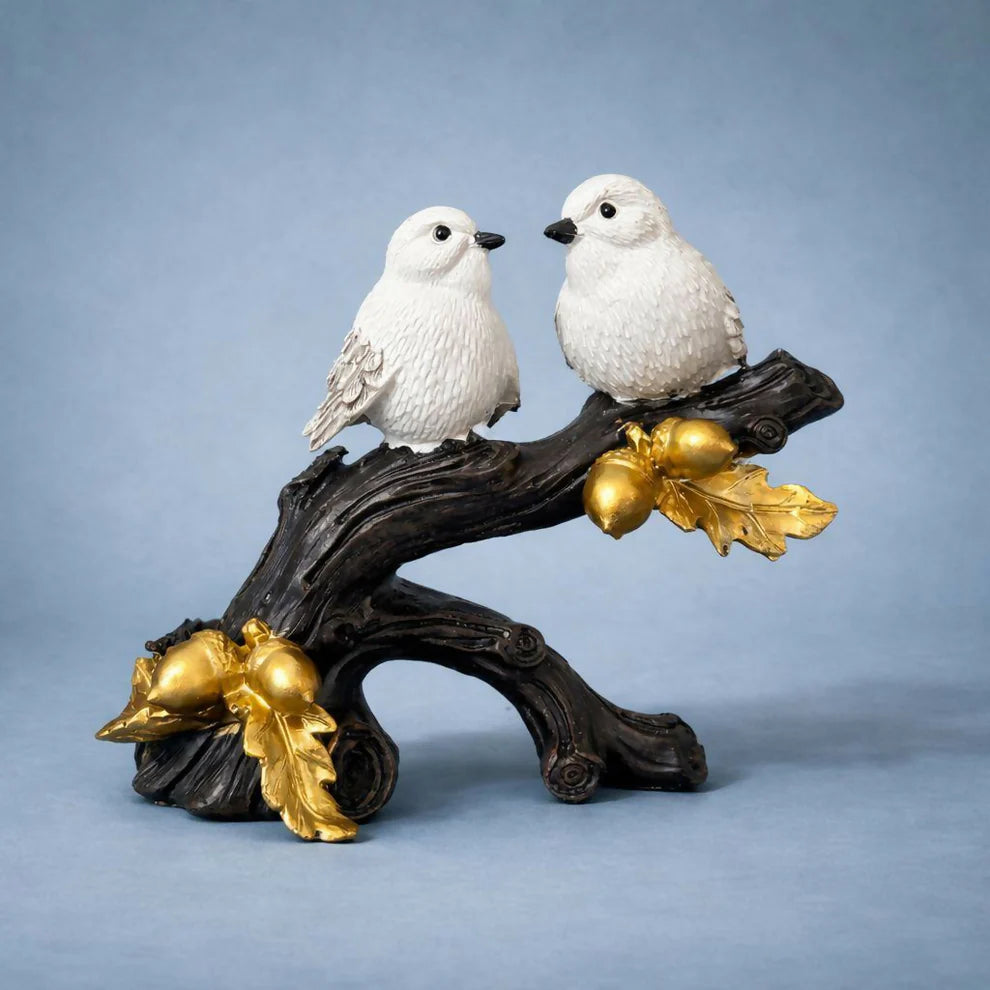 Elegant Bird Couple Showpiece with Golden Leaf Decor