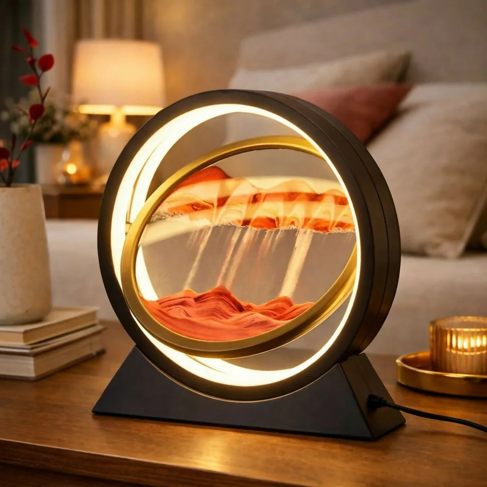 Round Sand Art LED Lamp with Soothing Moving Sand - White