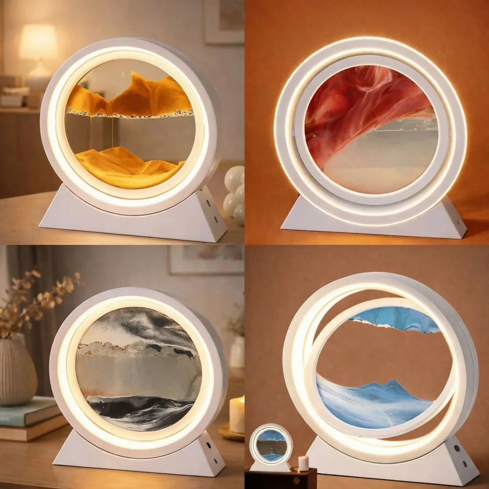 Round Sand Art LED Lamp with Soothing Moving Sand - White