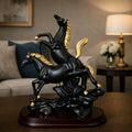 Black Gold Dual Horse Statue - Elegant Home Decor Accent