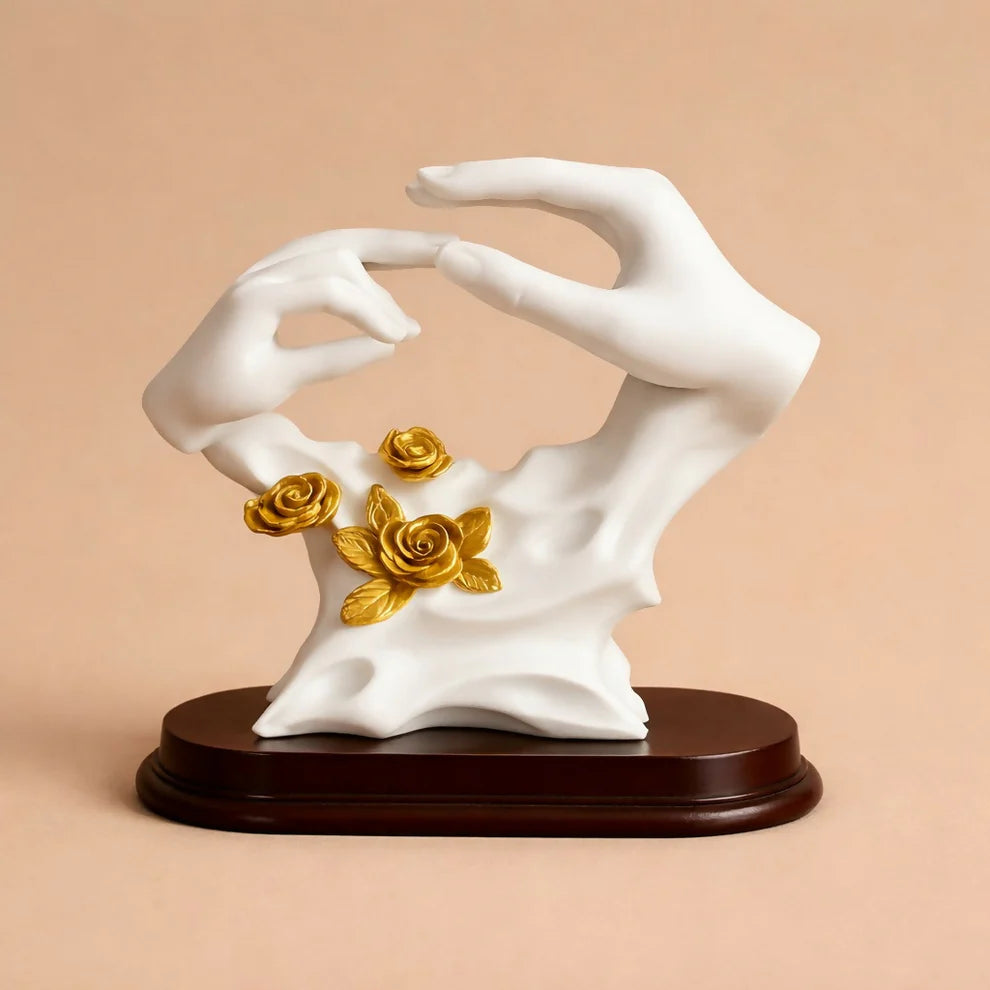 White and Gold Abstract Hand Sculpture Showpiece