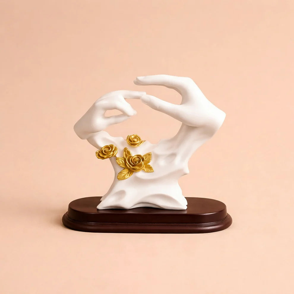 White and Gold Abstract Hand Sculpture Showpiece