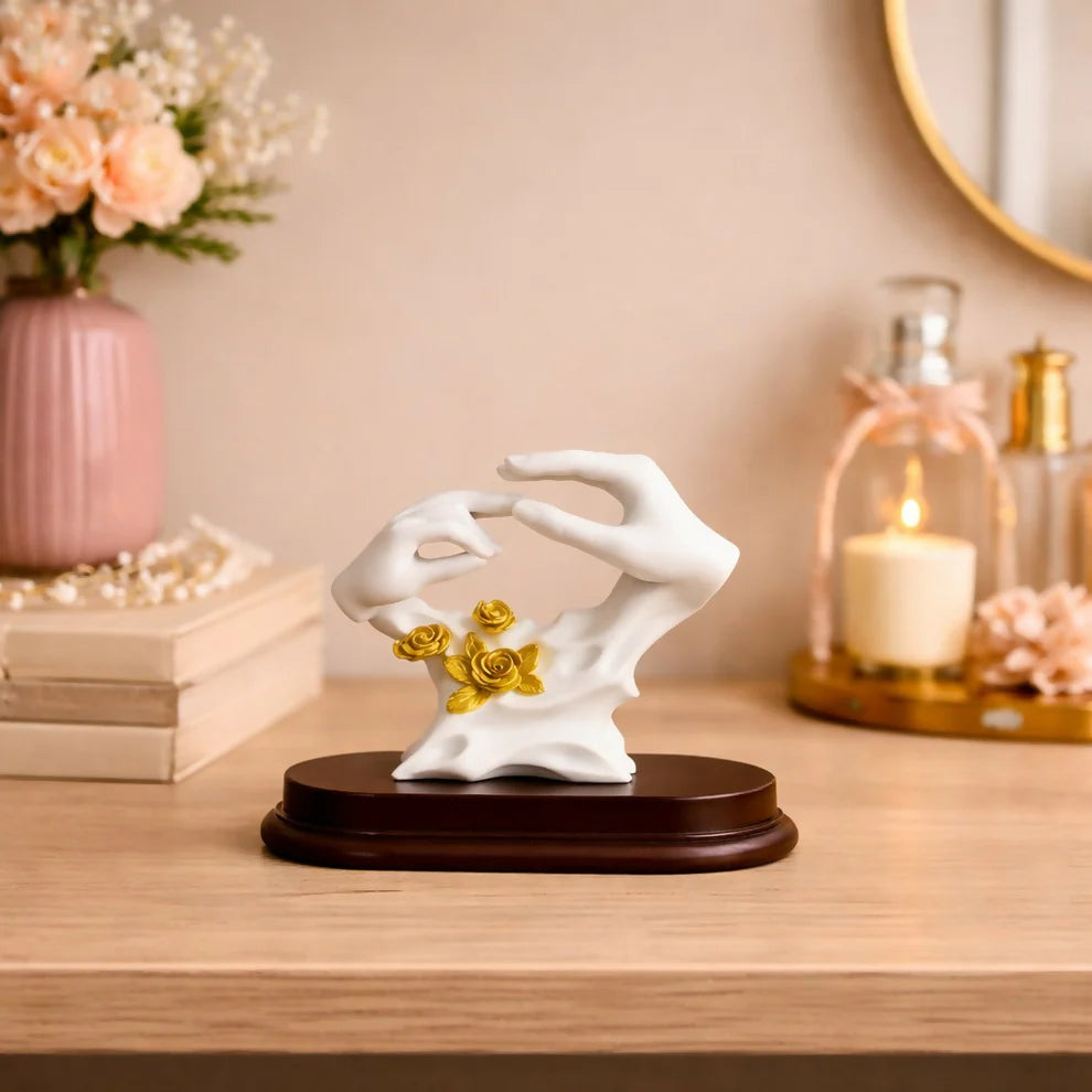 White and Gold Abstract Hand Sculpture Showpiece