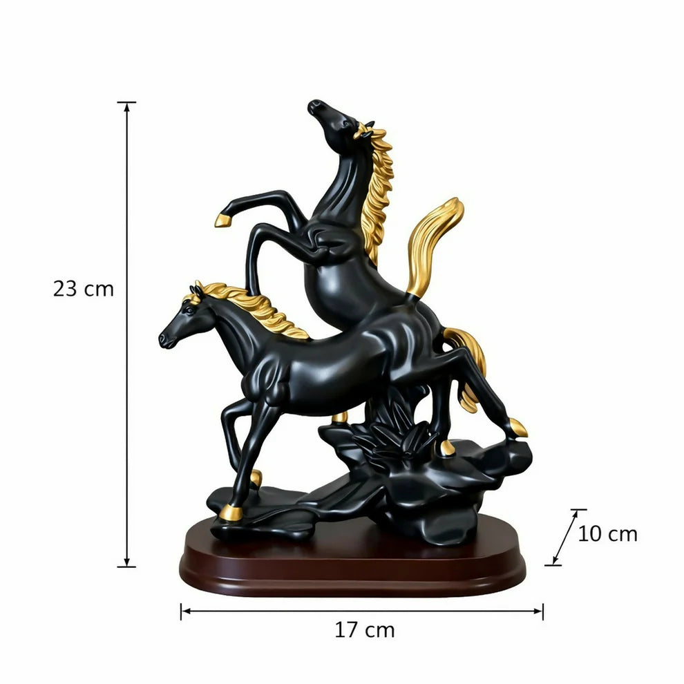 Black Gold Dual Horse Statue - Elegant Home Decor Accent