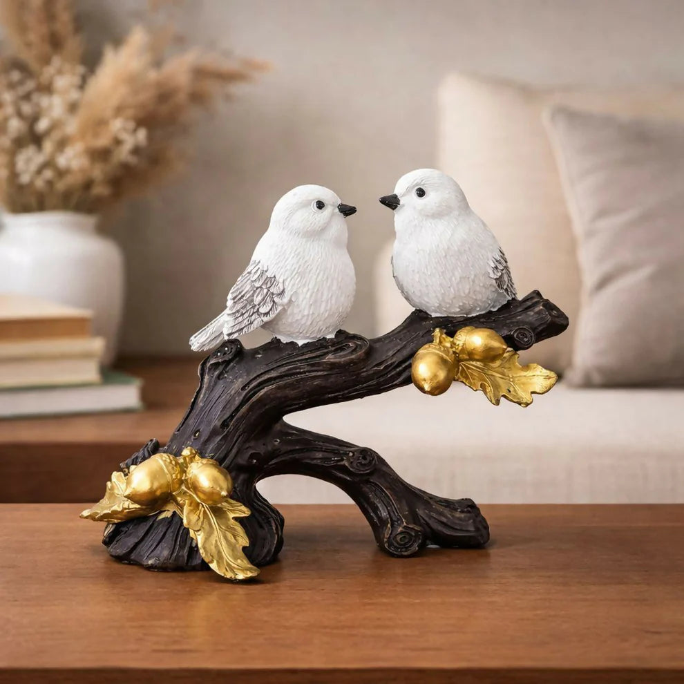 Elegant Bird Couple Showpiece with Golden Leaf Decor