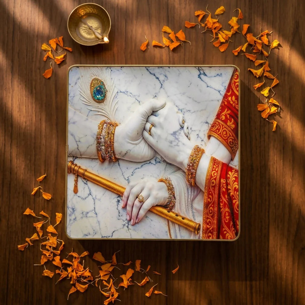 3D Radha Krishna Crystal Wall Art Frame - Elegant 12x12 Inch Decor