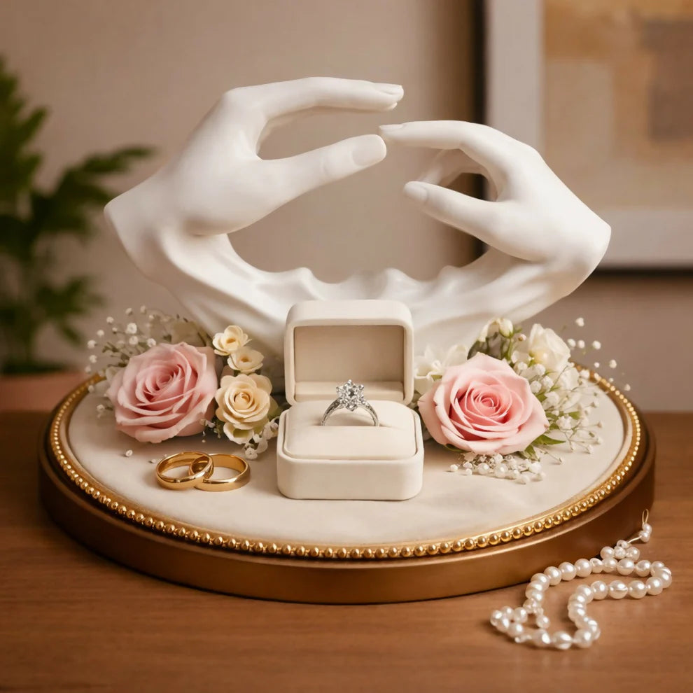 White and Gold Abstract Hand Sculpture Showpiece