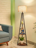 Click to see full view Crosscut Furniture LED Tripod Floor Lamp with 3 Shelves, Brown Jute, Metal Corner Floor Lamp, for Decoration and Gifting