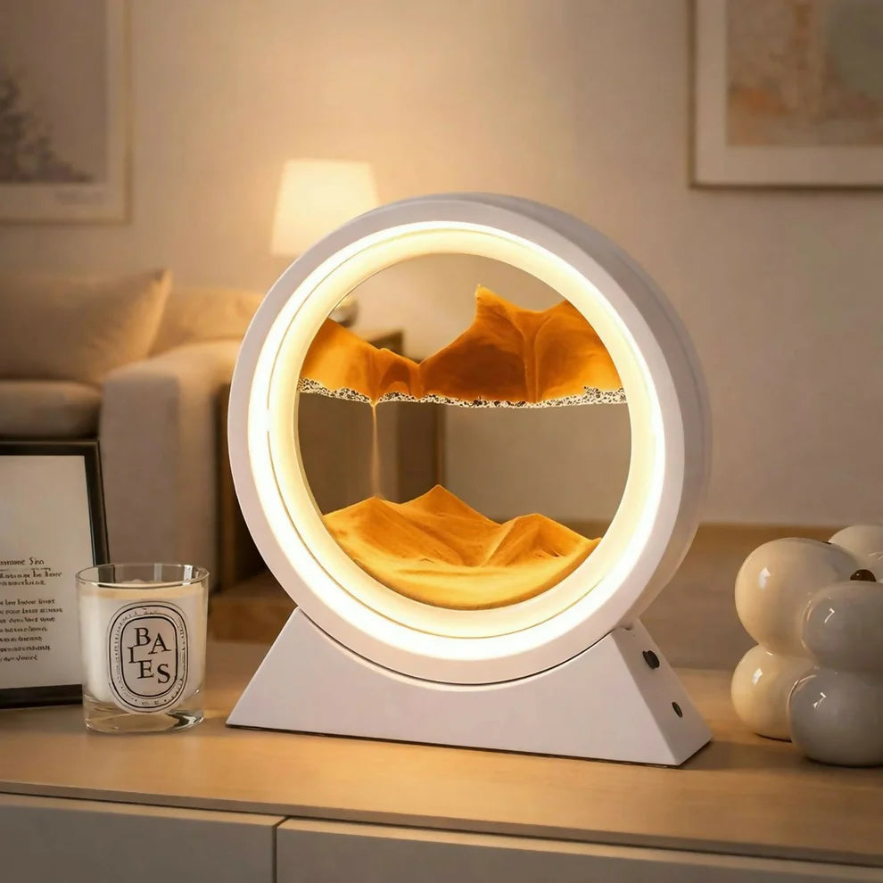 Round Sand Art LED Lamp with Soothing Moving Sand - White