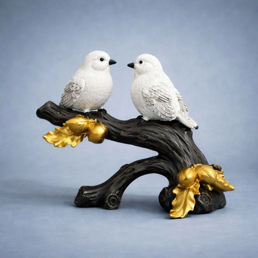 Elegant Bird Couple Showpiece with Golden Leaf Decor